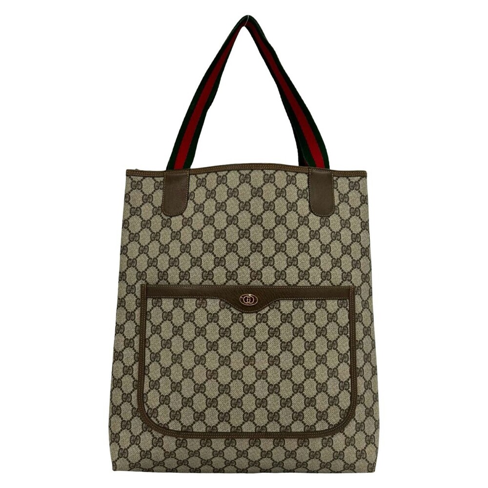 GUCCI Old Gucci Sherry Line GG Logo Pattern Leather Tote Bag Semi Shoulder Br...